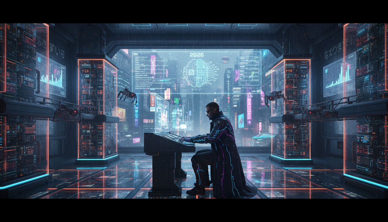 Digital operator managing AI agent treasuries in a 2026 cityscape, marking the end of traditional human signers.